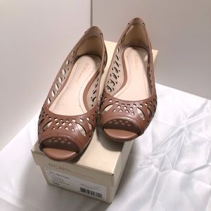 Brown, open-toed, flats